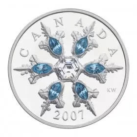 2008 Canadian $20 Sapphire Crystal Snowflake 1 oz Fine Silver Coin